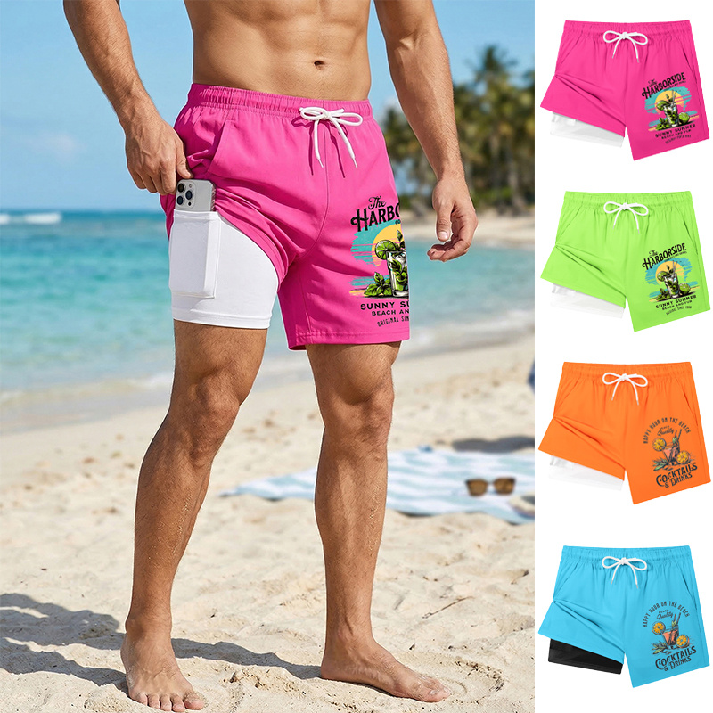 Swim Trunk Quick Dry - Cocktails Drinks Print 2 in 1