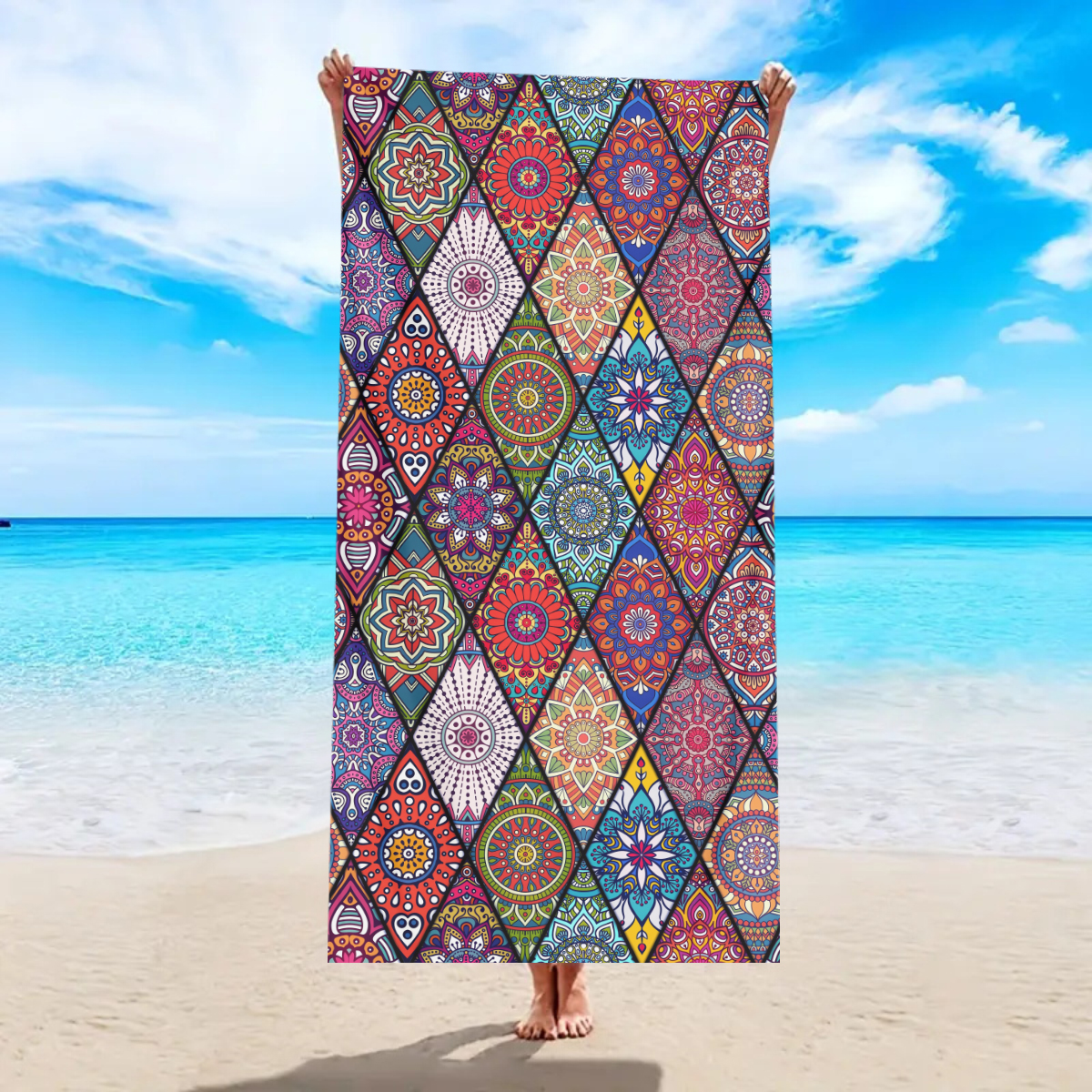 Beach Towel Large - 1pc Bohemian Large Beach Towel, Striped
