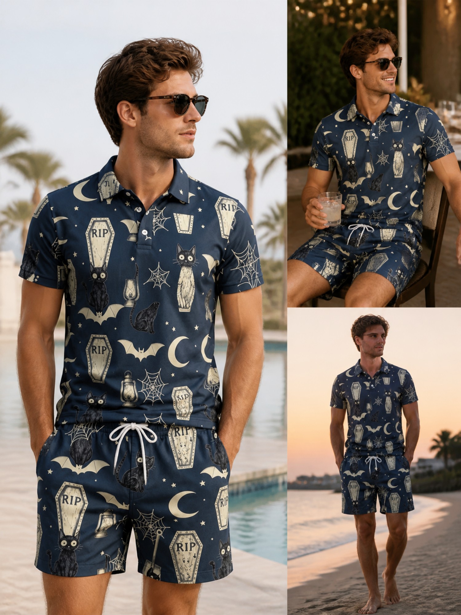 Resort Shirt Floral - Mens Short Sleeve Polo Shirt and