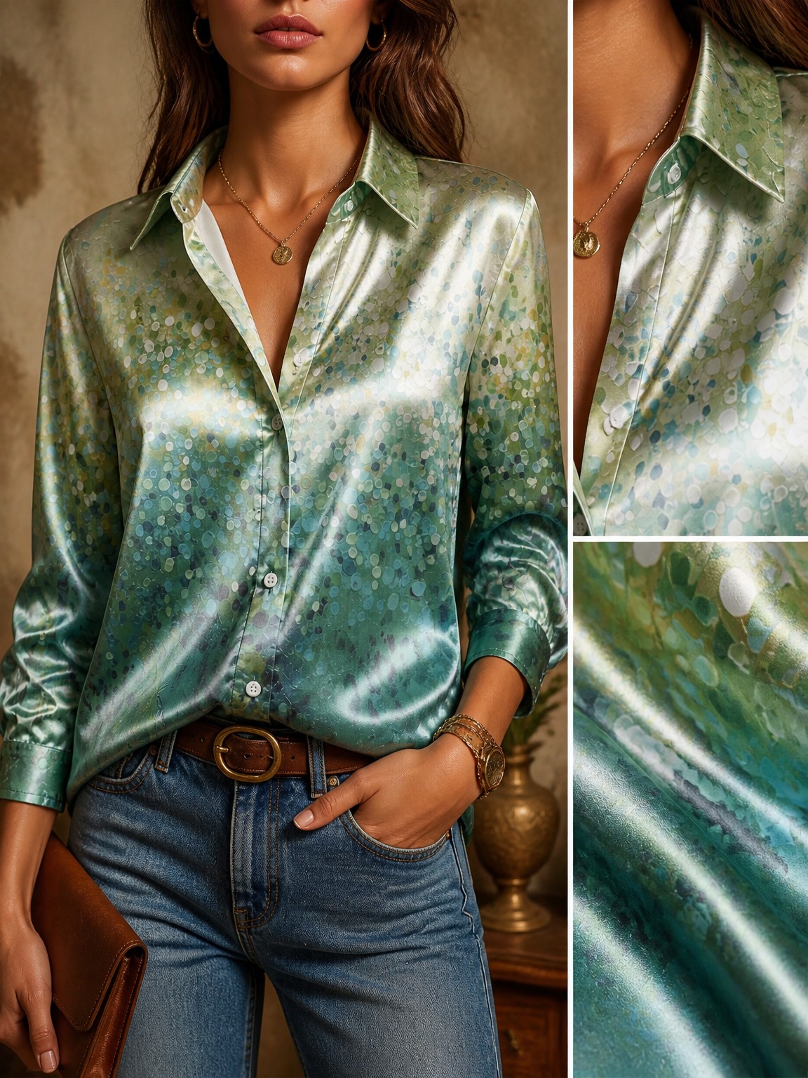 Women's Long-Sleeved Floral Pr - Resort Shirt Floral ulasan dan harga