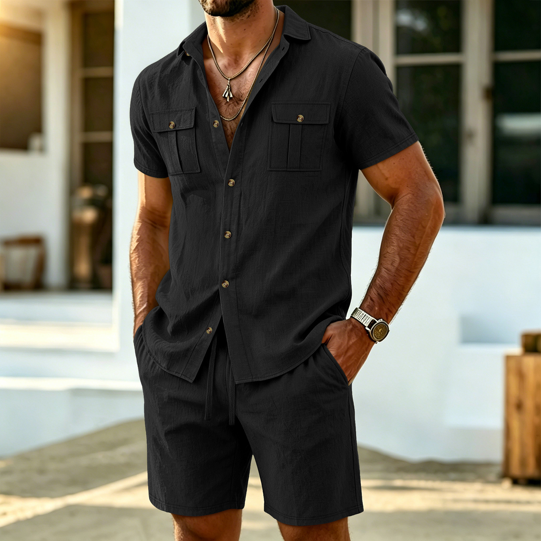 New summer men's linen outdoor - Linen Shirt Breathable ulasan dan harga