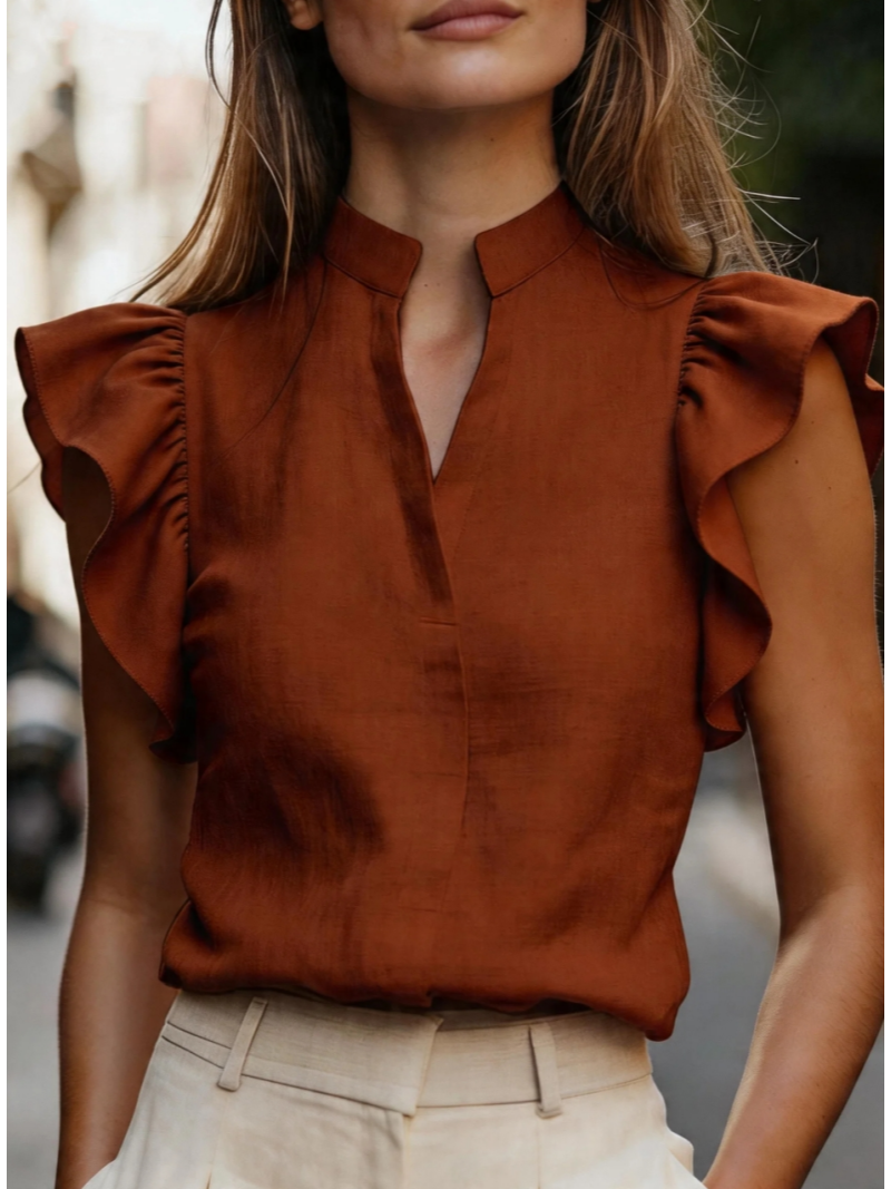 Sleeveless Ruffle Sleeve Top S - Shirt Camp Collar ulasan dan harga