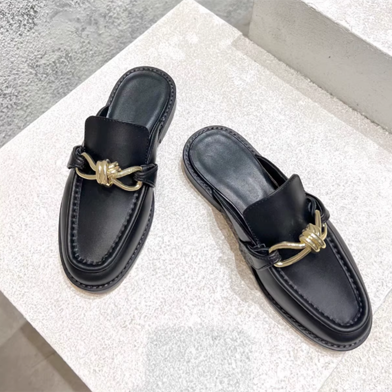Metal Buckle Half Slippers For - Flip Flop Leather Men ulasan dan harga