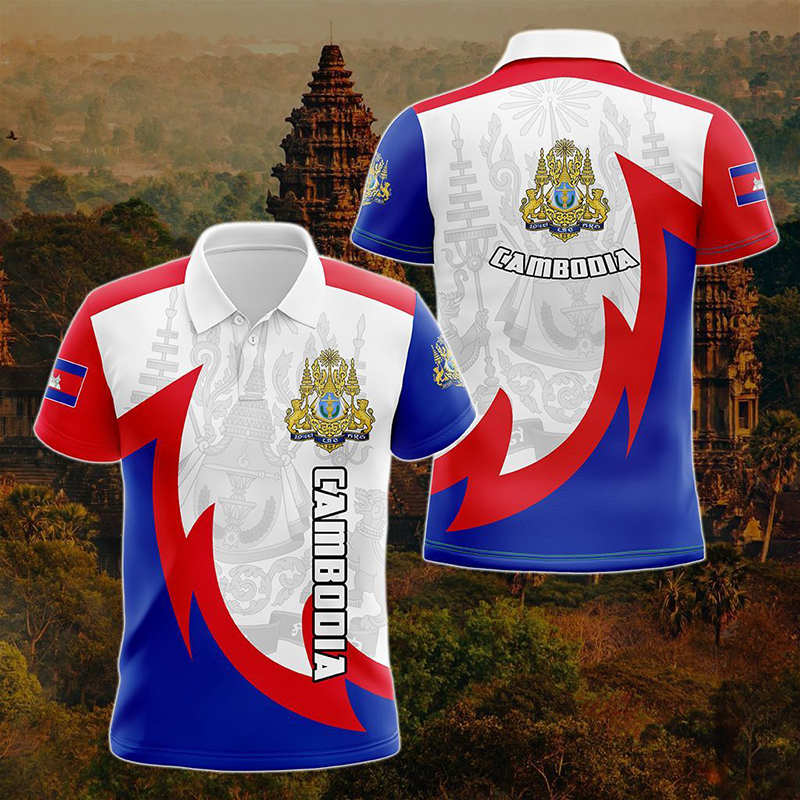 Custom Name Cambodia Flag Grap - Shirt Camp Collar ulasan dan harga