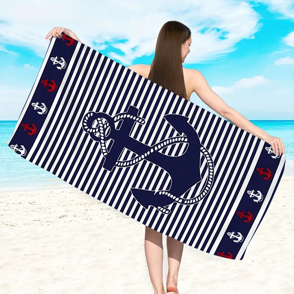 1pc Sea element stripes, boat  - Beach Towel Large ulasan dan harga