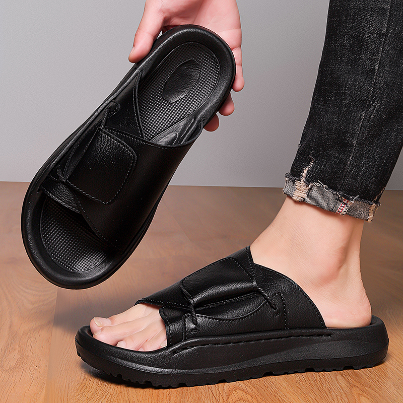 Leather Men's Slippers Slides  - Flip Flop Leather Men ulasan dan harga