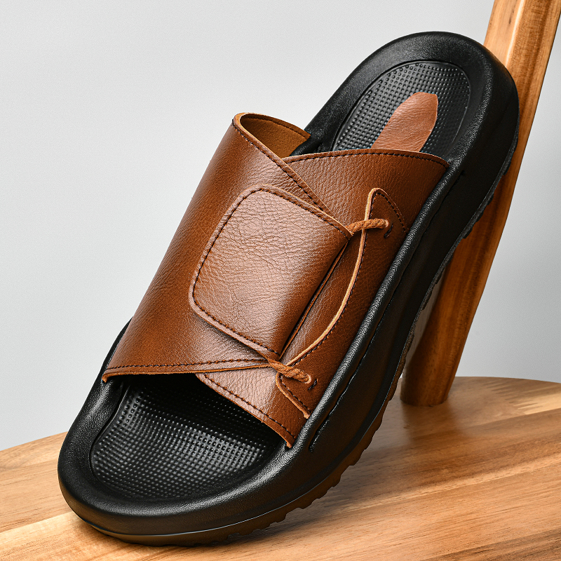Leather Men's Slippers Slides  - Flip Flop Leather Men ulasan dan harga