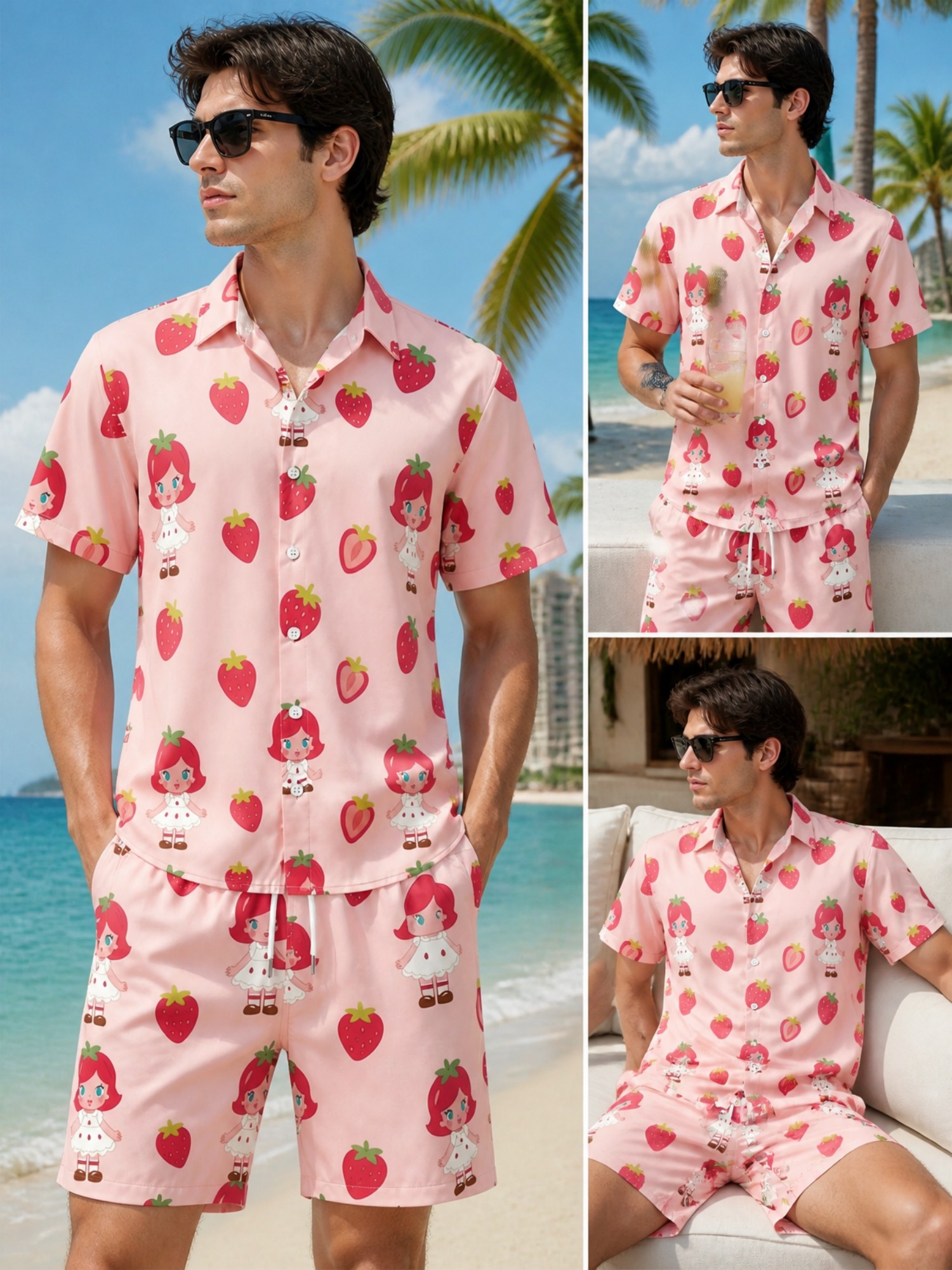 Mens Floral Short Sleeve Shirt - Resort Shirt Floral ulasan dan harga