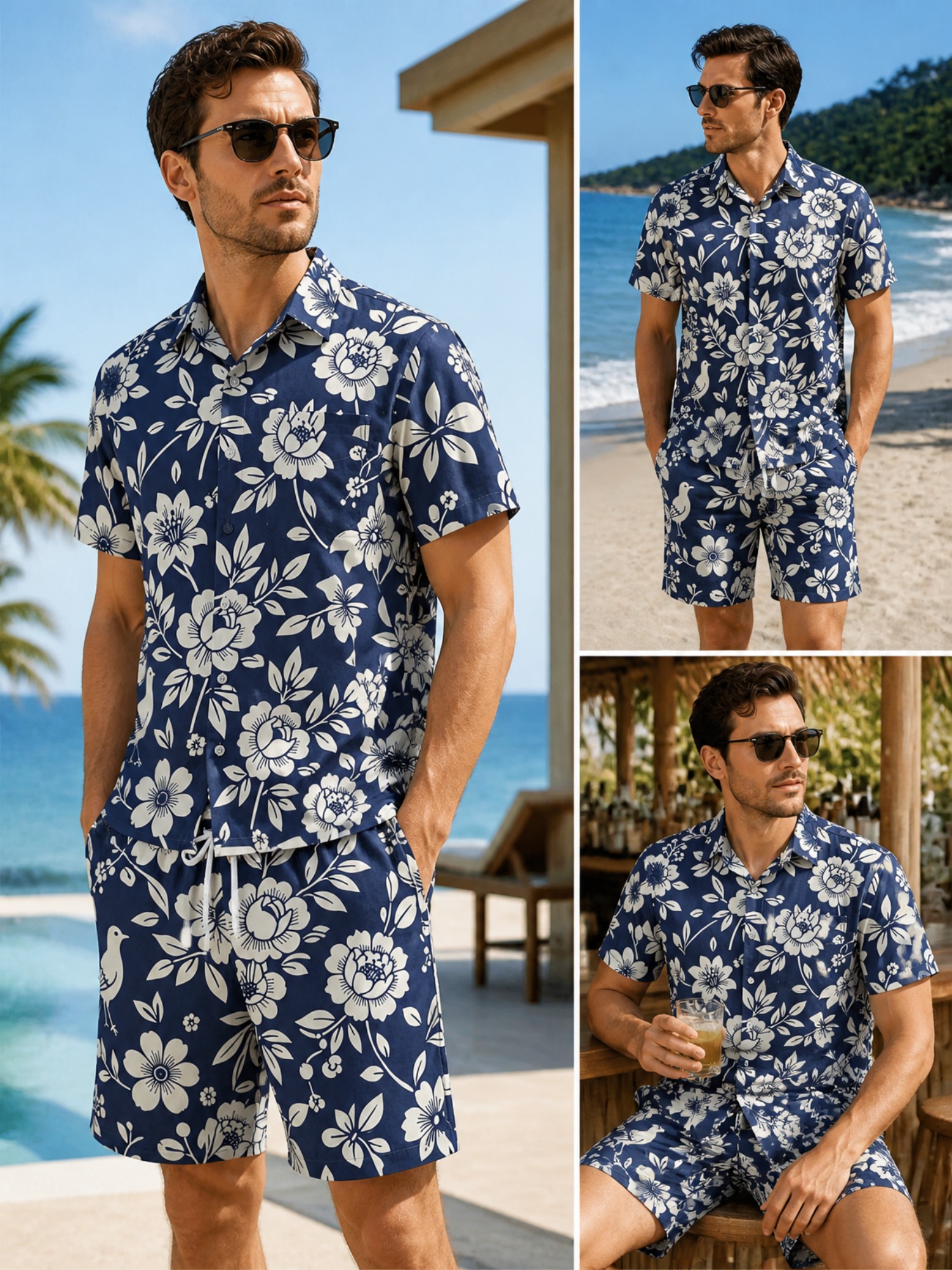 Mens Floral Short Sleeve Shirt - Resort Shirt Floral ulasan dan harga