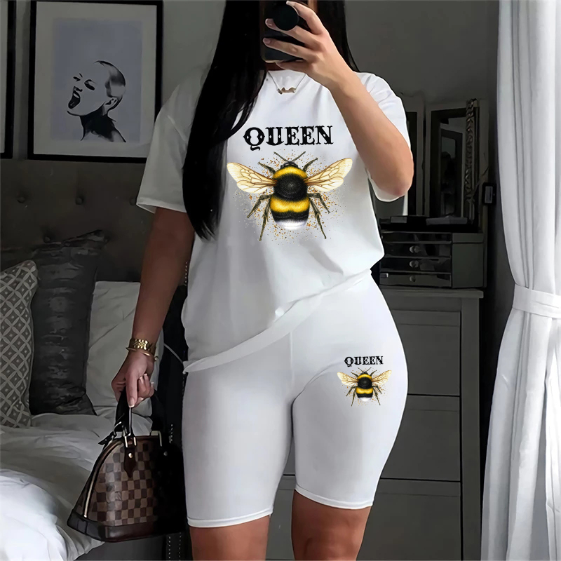 Women Two Piece Set Summer Sho - Tee Graphic Print ulasan dan harga