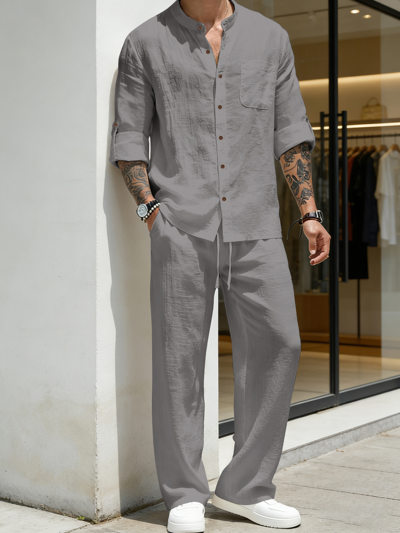 Suit Loose Linen Long Sleeve S - Linen Shirt Breathable ulasan dan harga