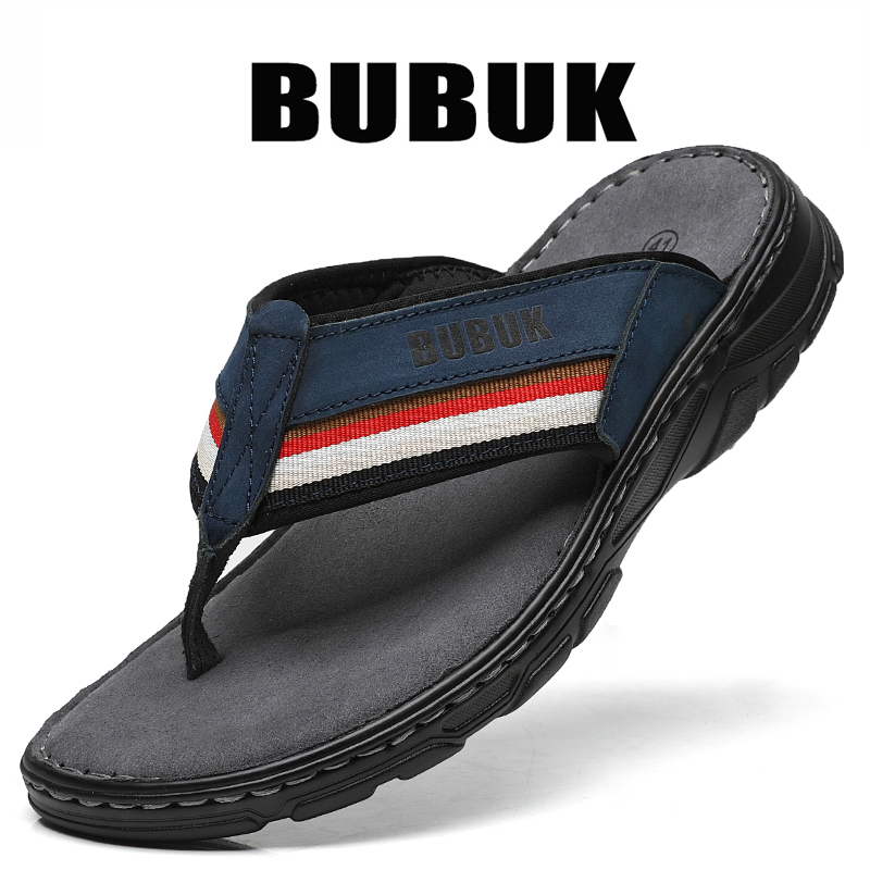 Bubuk Men's First-Layer Cowhid - Flip Flop Leather Men ulasan dan harga