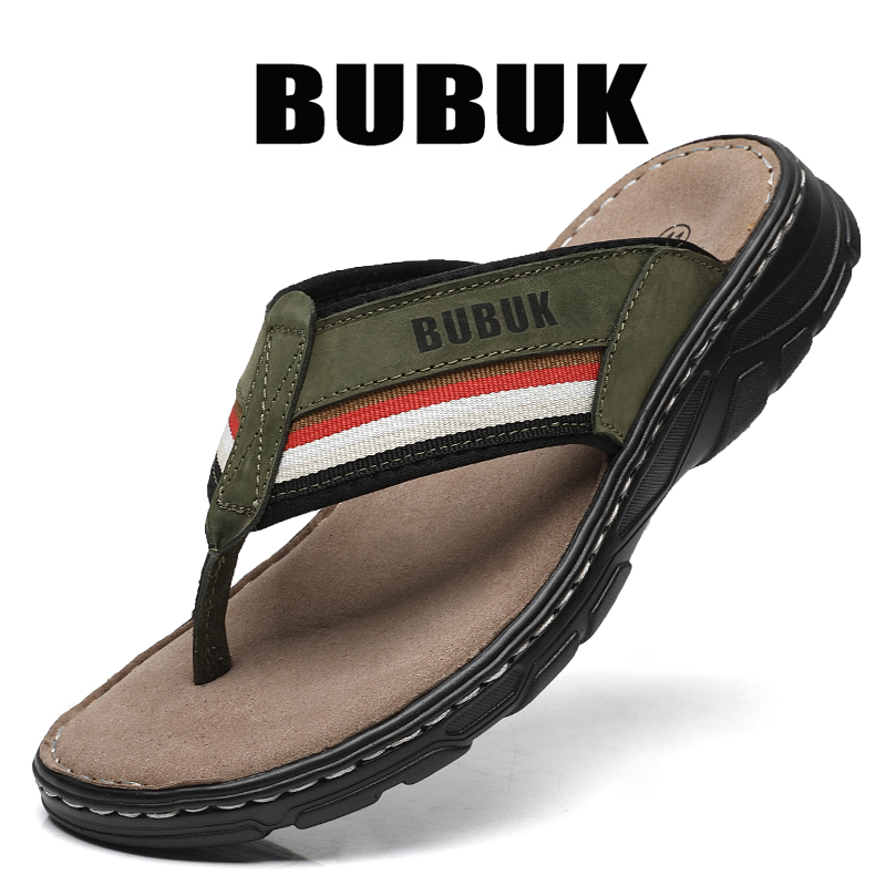 Bubuk Men's First-Layer Cowhid - Flip Flop Leather Men ulasan dan harga