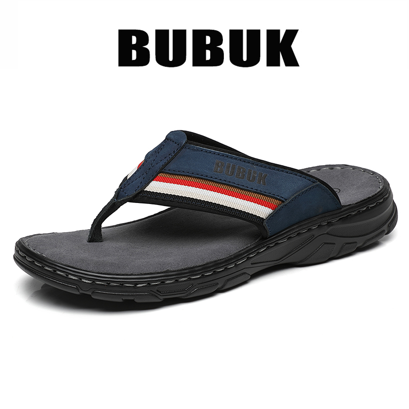 Bubuk Men's First-Layer Cowhid - Flip Flop Leather Men ulasan dan harga