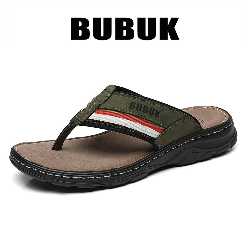 Bubuk Men's First-Layer Cowhid - Flip Flop Leather Men ulasan dan harga