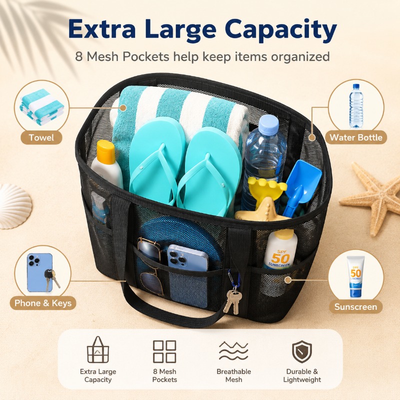 Mesh Beach Bag Large Capacity  - Beach Towel Large ulasan dan harga