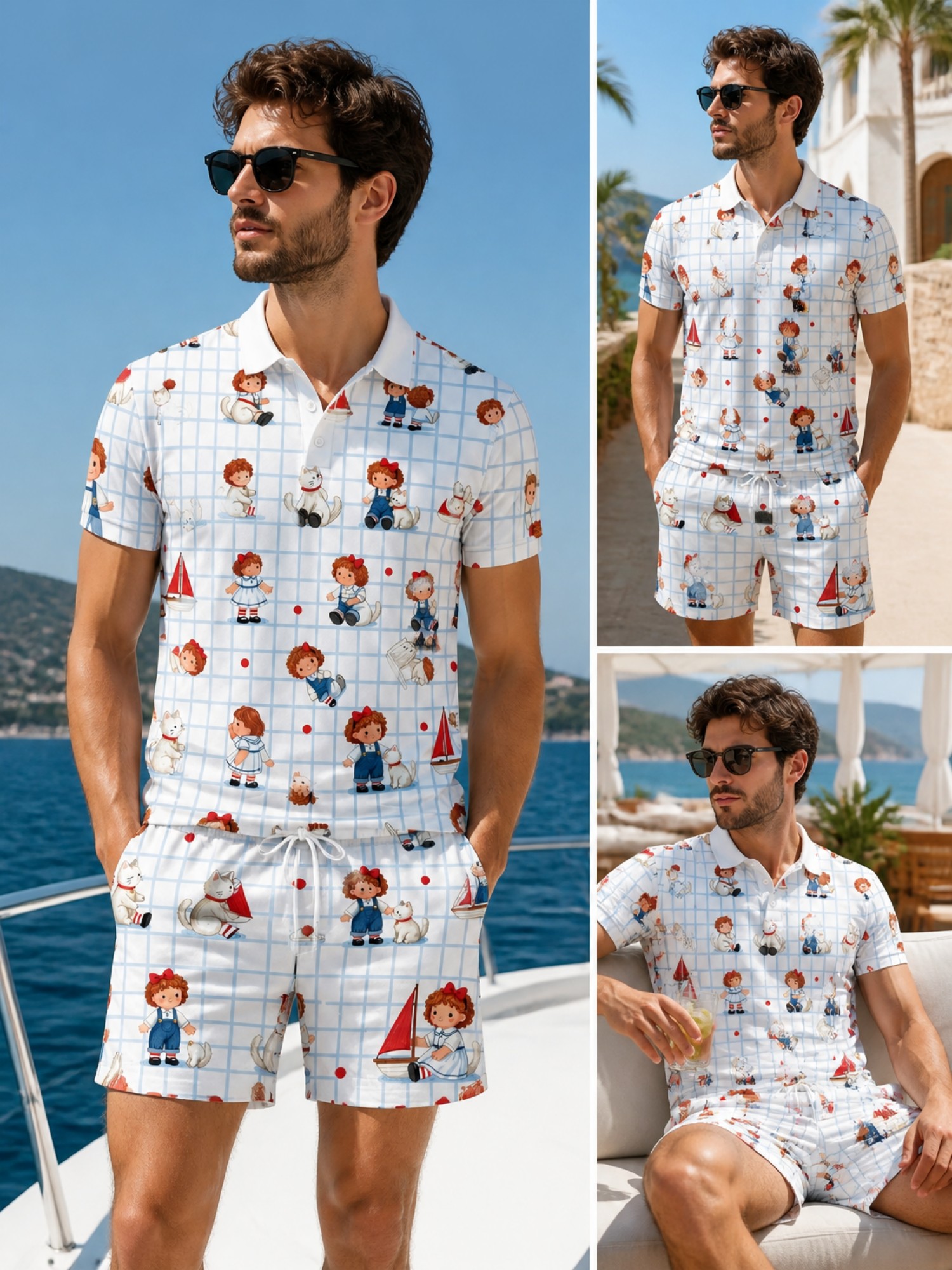 Mens Short Sleeve Polo Shirt a - Resort Shirt Floral ulasan dan harga
